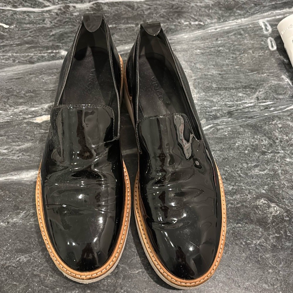 Vince Sanders Black Patent Leather Slip On Shoes Size 8